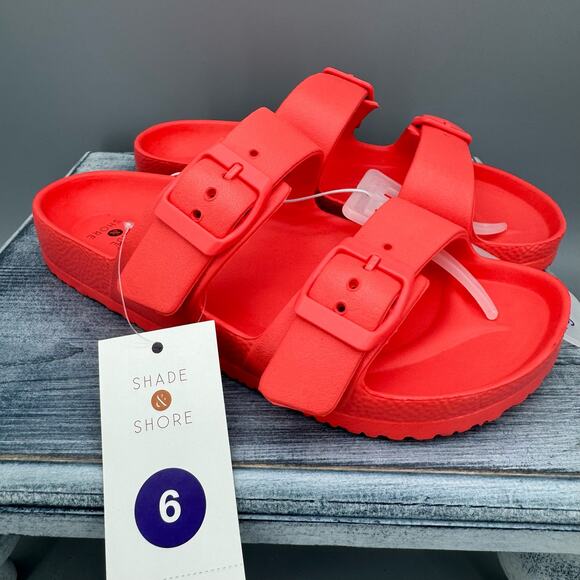 NEW Shade & Shore Women’s Neida EVA Two band Sandals Coral Red Size 6 - Picture 1 of 10
